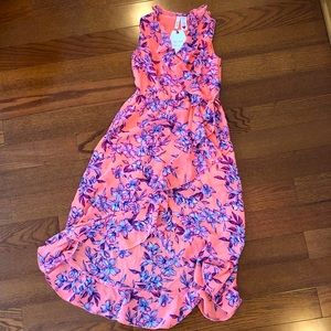 NWT Girls Size 10 Coral Wrap Sundress with Floral Print